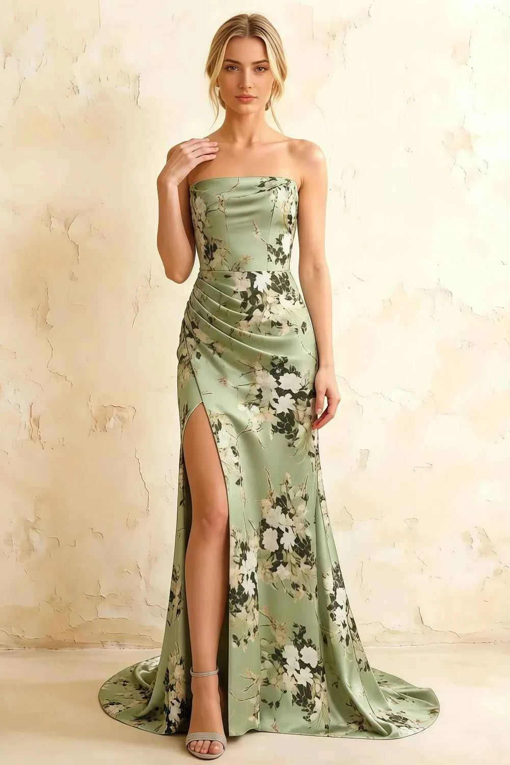 Jamie Green Floral Strapless Corset Maxi Dress