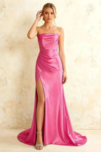Jamie Hot Pink Satin Strapless Corset Maxi Dress