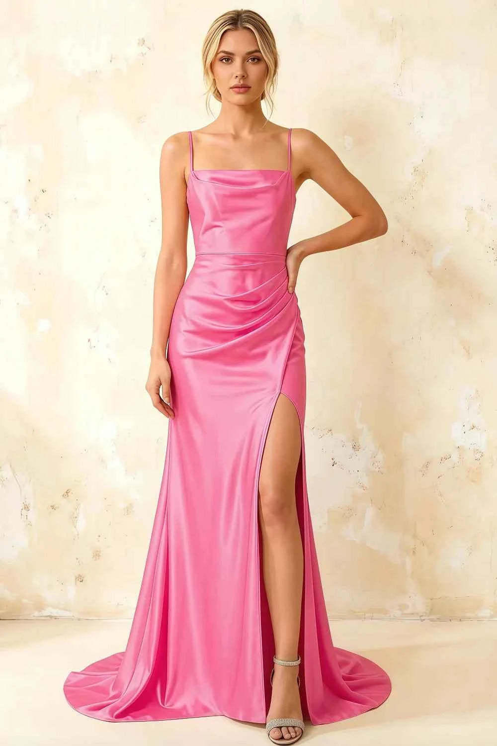 Jamie Hot Pink Satin Strapless Corset Maxi Dress