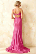 Jamie Hot Pink Satin Strapless Corset Maxi Dress