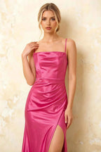 Jamie Hot Pink Satin Strapless Corset Maxi Dress