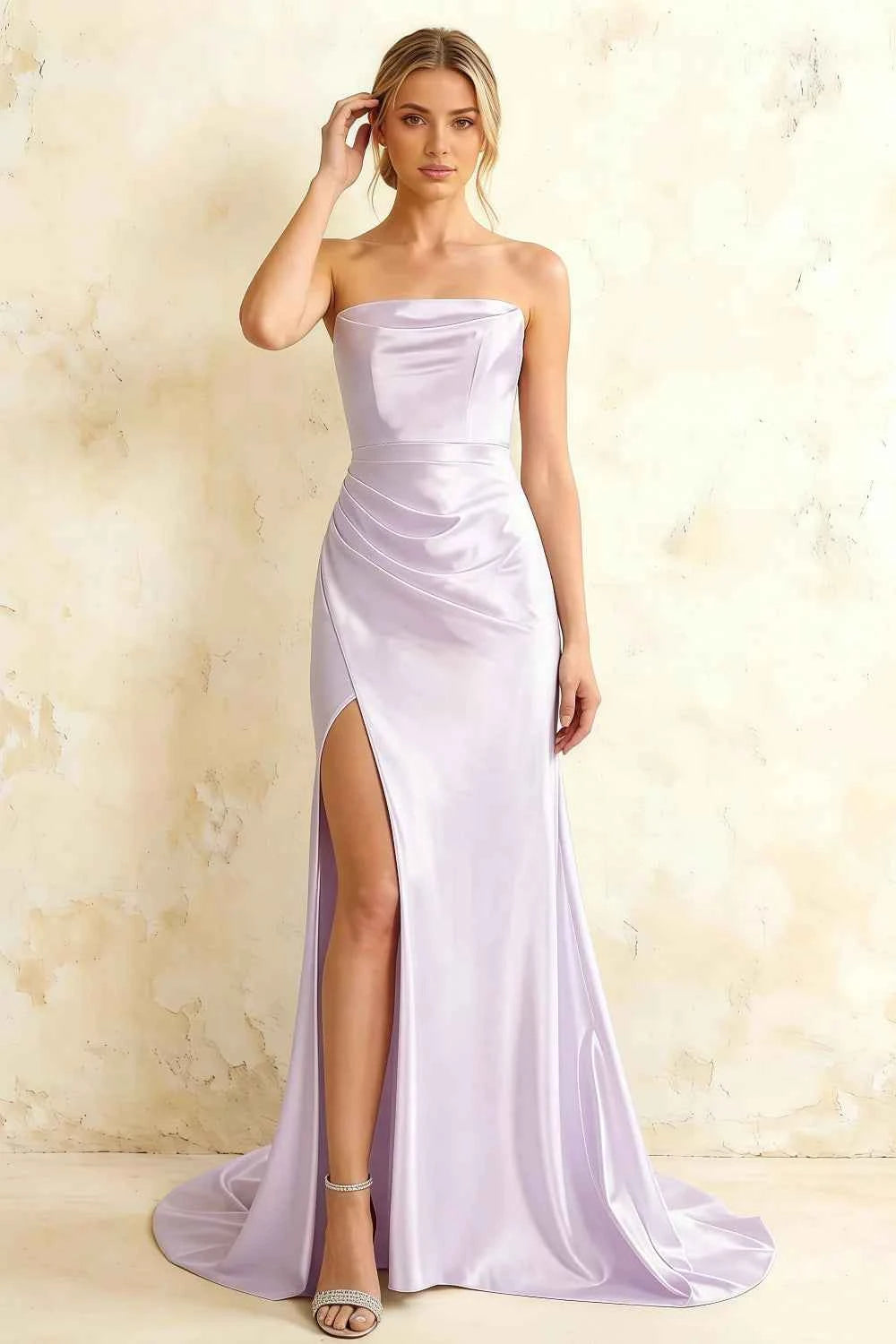 Jamie Lavender Satin Strapless Corset Maxi Dress