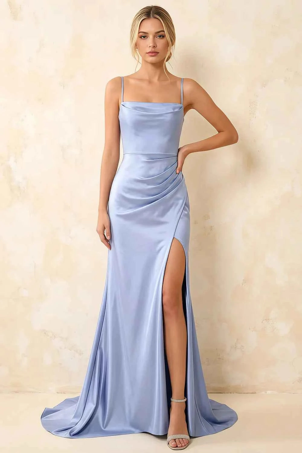 Jamie Light Blue Satin Strapless Corset Maxi Dress