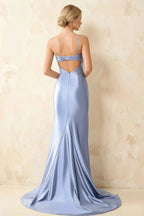 Jamie Light Blue Satin Strapless Corset Maxi Dress