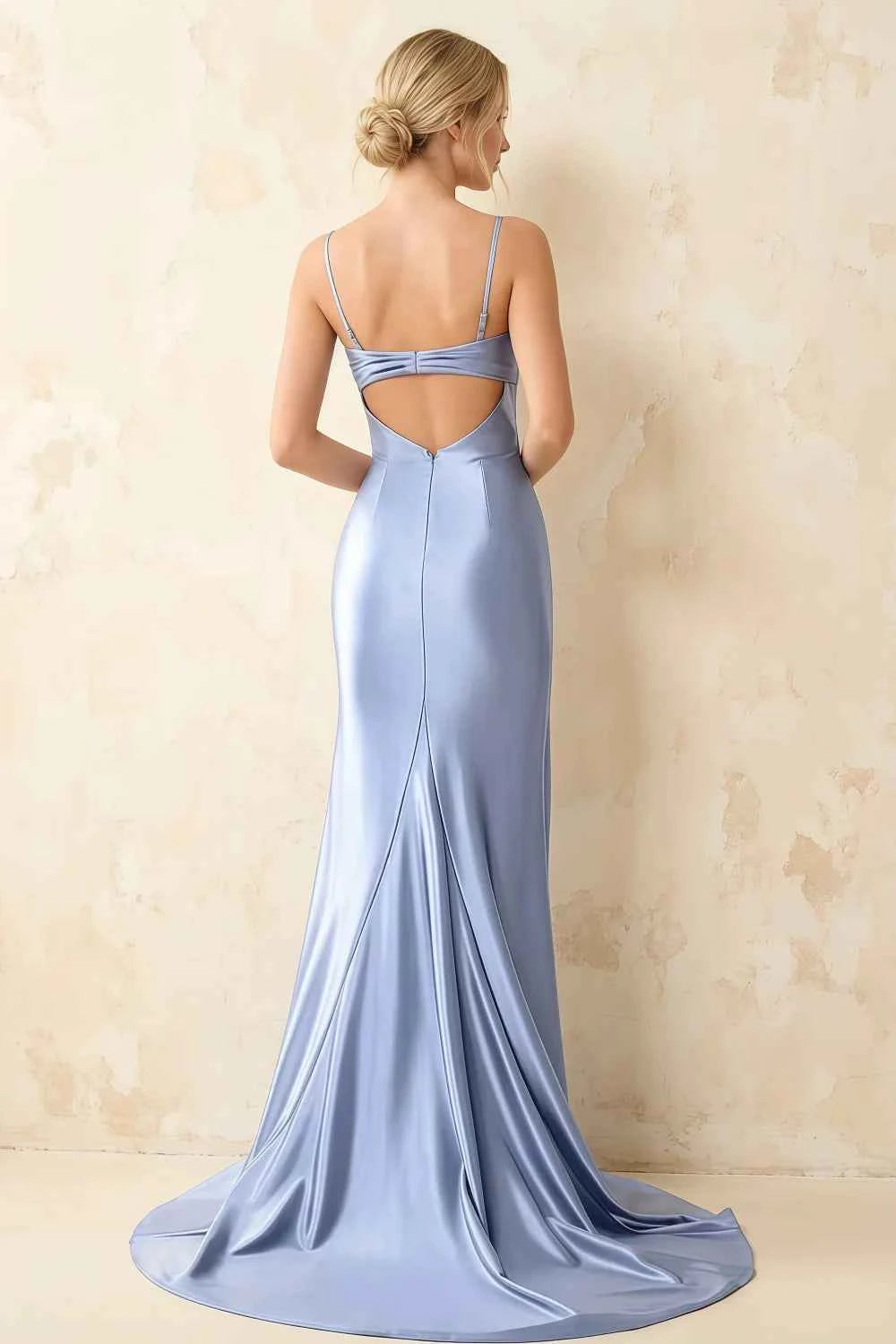 Jamie Light Blue Satin Strapless Corset Maxi Dress