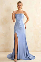 Jamie Light Blue Satin Strapless Corset Maxi Dress