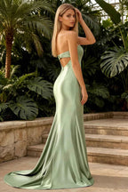 Jamie Mint Satin Strapless Corset Maxi Dress