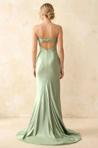Jamie Mint Satin Strapless Corset Maxi Dress