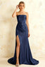 Jamie Navy Blue Satin Strapless Corset Maxi Dress