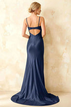 Jamie Navy Blue Satin Strapless Corset Maxi Dress