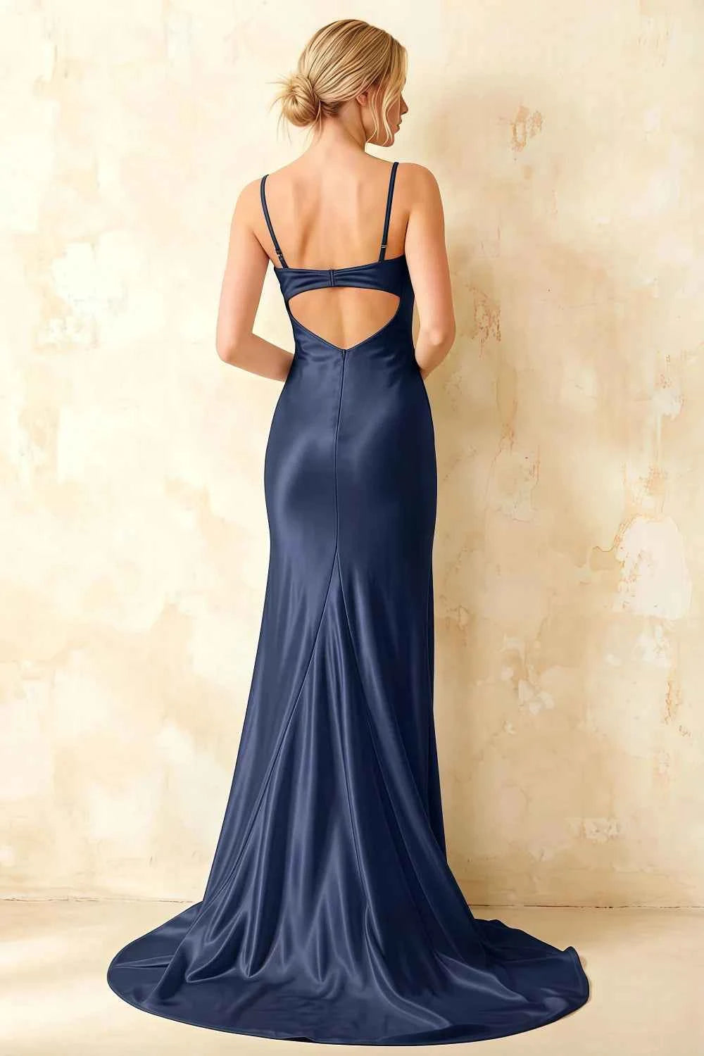 Jamie Navy Blue Satin Strapless Corset Maxi Dress