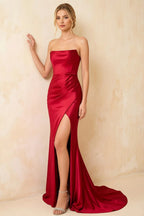 Jamie Red Satin Strapless Corset Maxi Dress