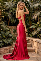 Jamie Red Satin Strapless Corset Maxi Dress
