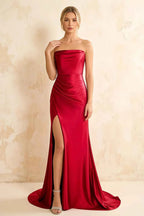 Jamie Red Satin Strapless Corset Maxi Dress