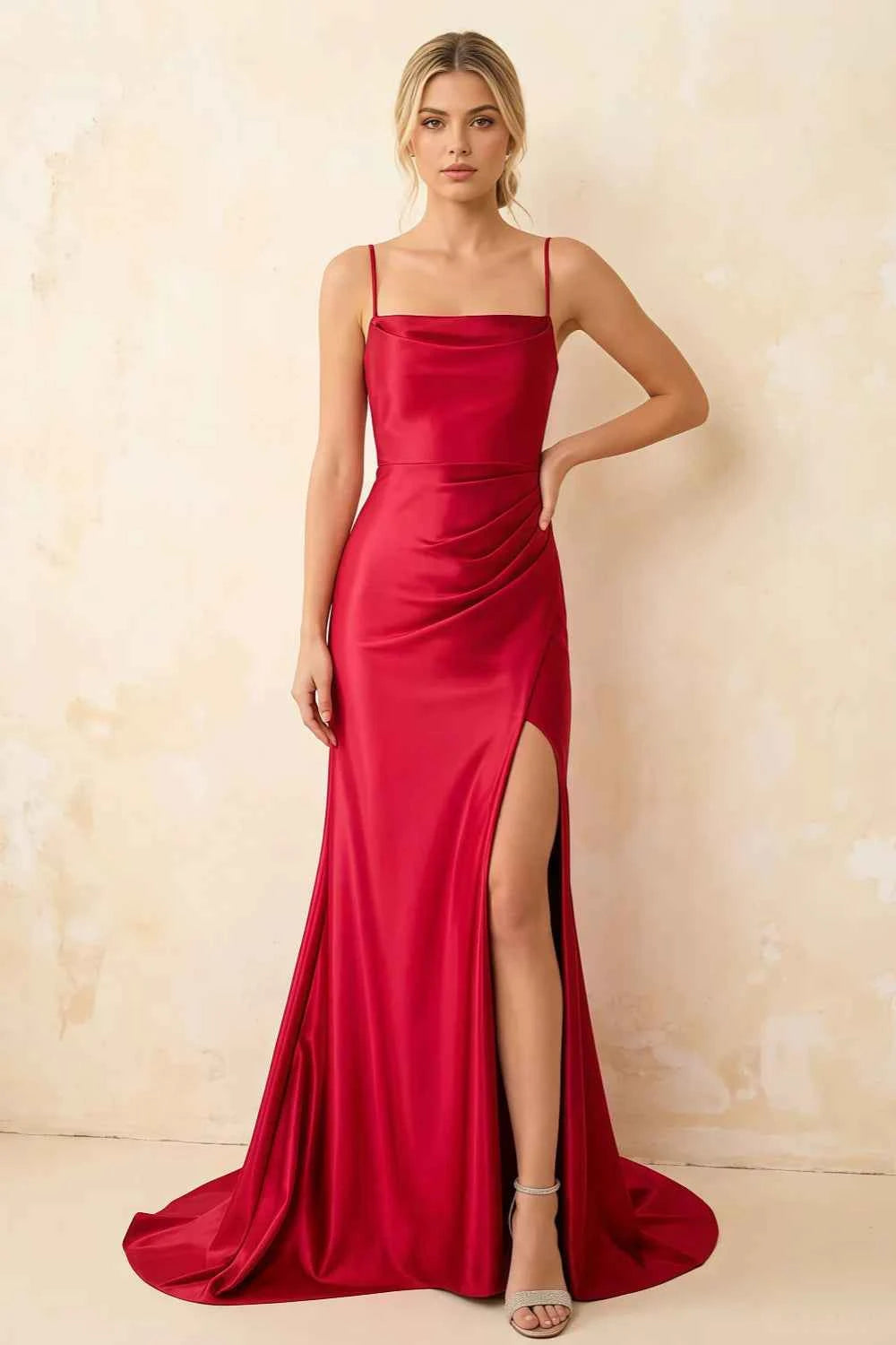Jamie Red Satin Strapless Corset Maxi Dress