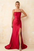 Jamie Red Satin Strapless Corset Maxi Dress