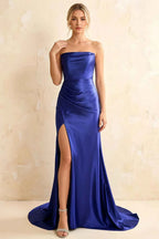 Jamie Royal Blue Satin Strapless Corset Maxi Dress