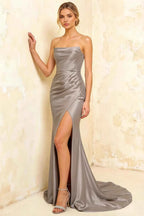 Jamie Silver Satin Strapless Corset Maxi Dress