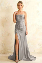 Jamie Silver Satin Strapless Corset Maxi Dress
