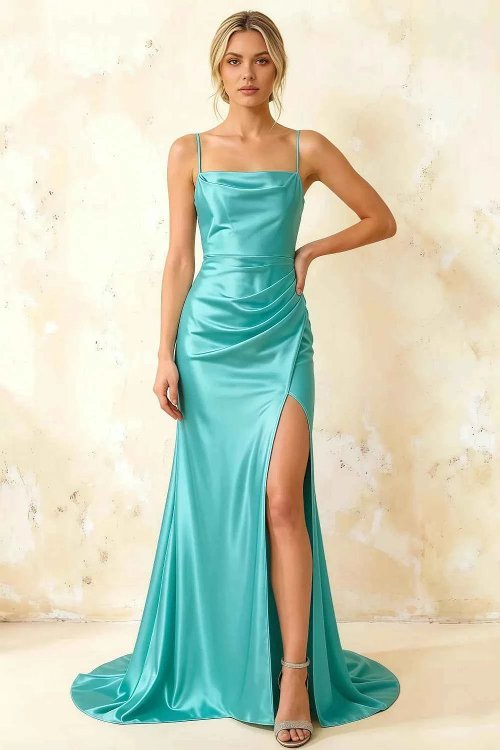 Jamie Turquoise Satin Strapless Corset Maxi Dress