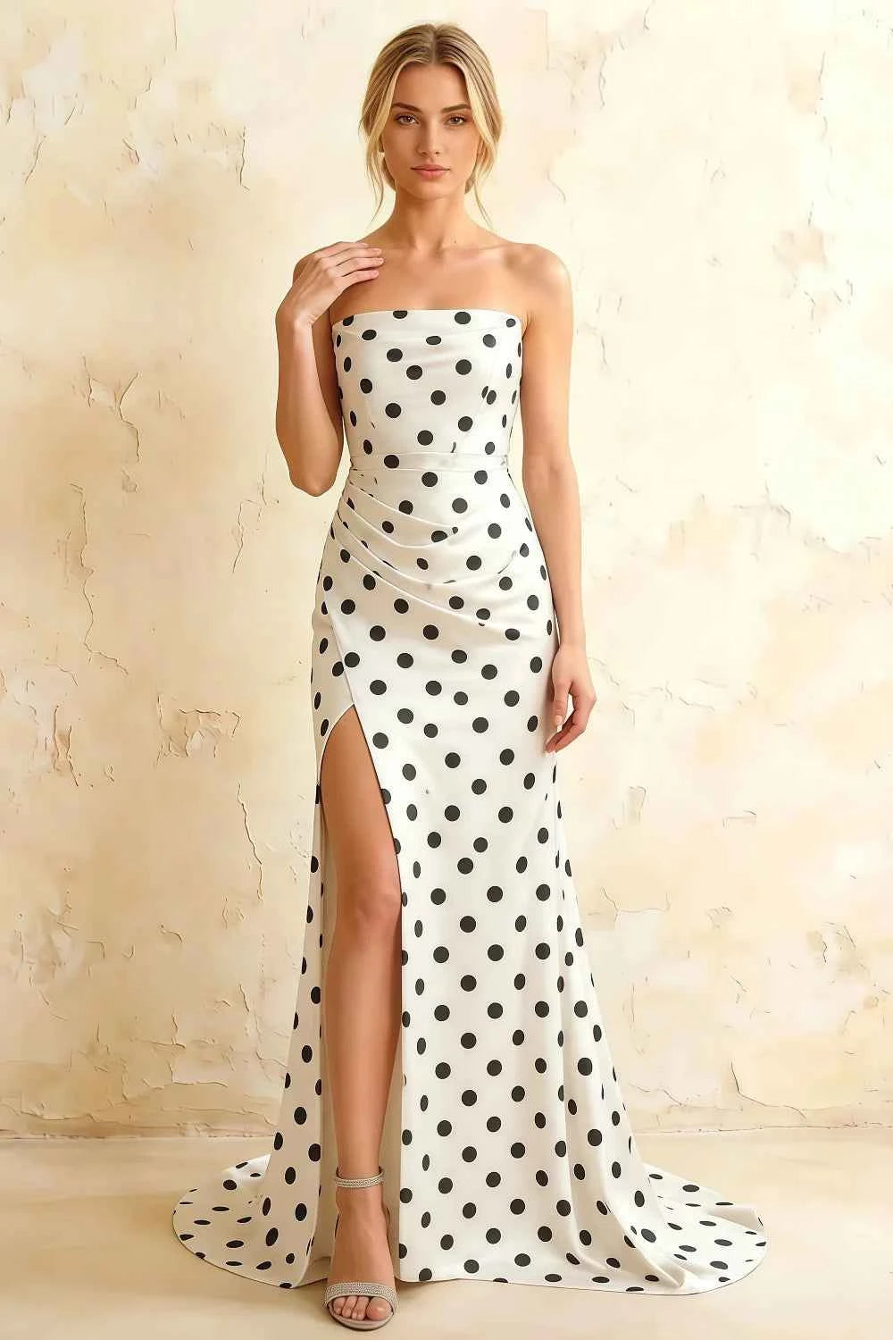 Jamie White Polka Dot Strapless Corset Maxi Dress
