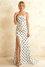 Jamie White Polka Dot Strapless Corset Maxi Dress