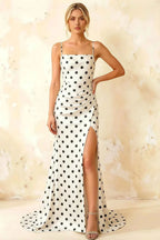 Jamie White Polka Dot Strapless Corset Maxi Dress