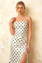 Jamie White Polka Dot Strapless Corset Maxi Dress