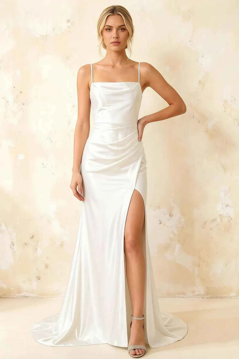 Jamie White Satin Strapless Corset Maxi Dress Imagen principal del producto