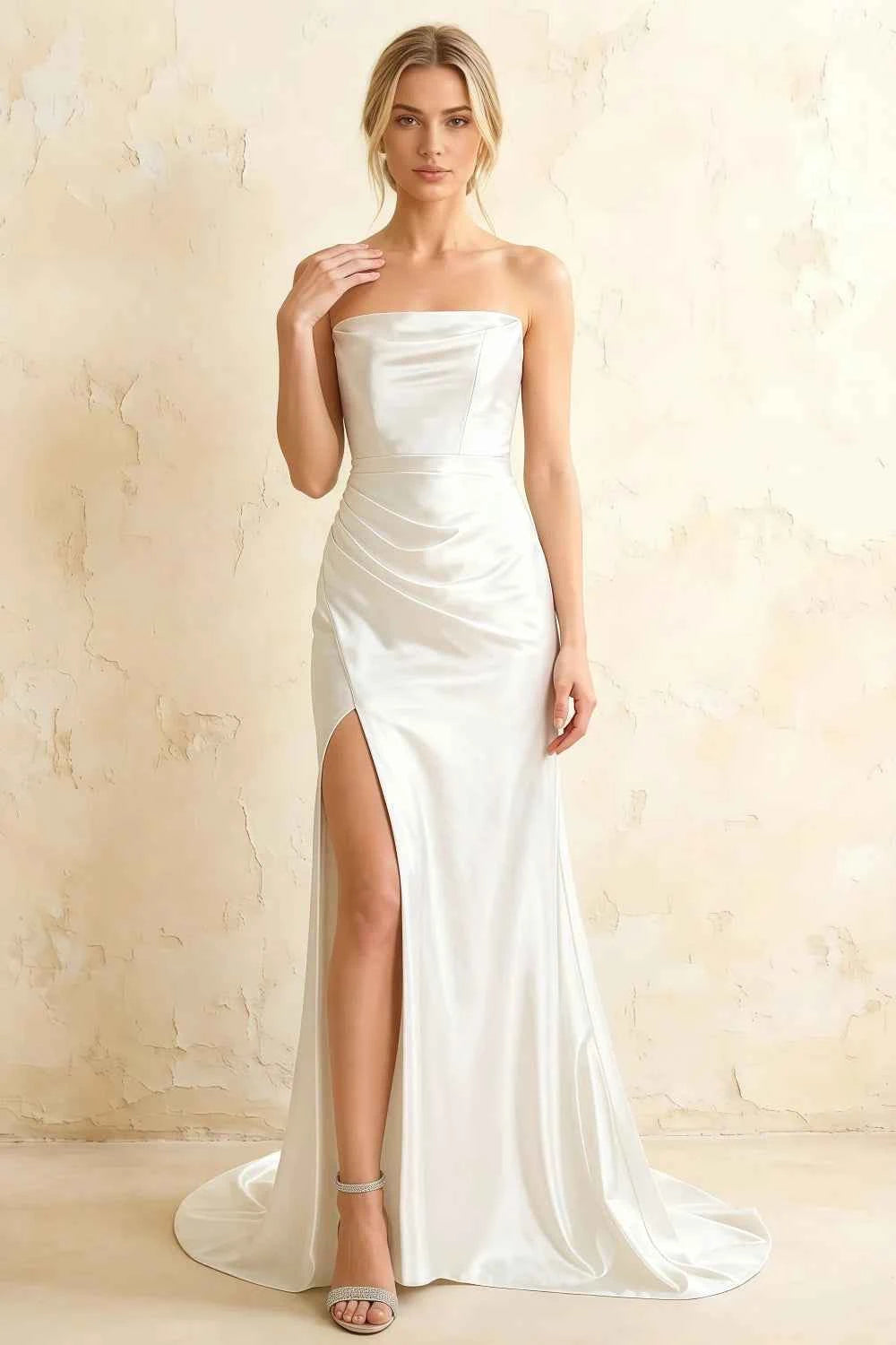 Jamie White Satin Strapless Corset Maxi Dress