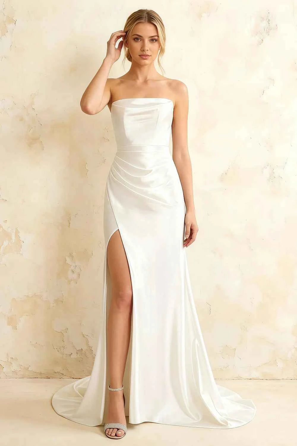 Jamie White Satin Strapless Corset Maxi Dress