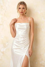 Jamie White Satin Strapless Corset Maxi Dress