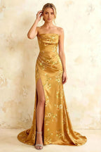 Jamie Yellow Floral Strapless Corset Maxi Dress