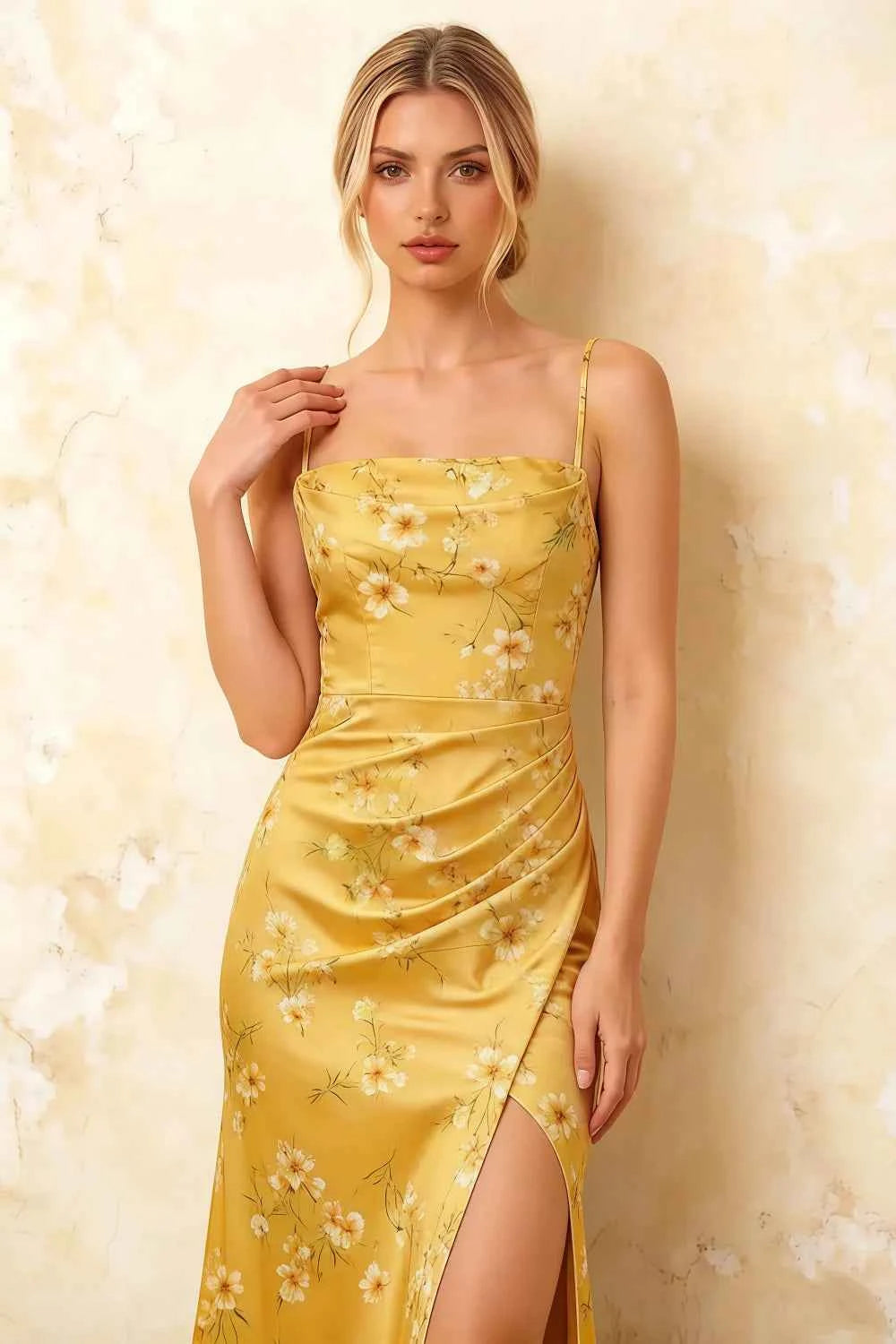 Jamie Yellow Floral Strapless Corset Maxi Dress