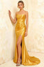 Jamie Yellow Satin Strapless Corset Maxi Dress