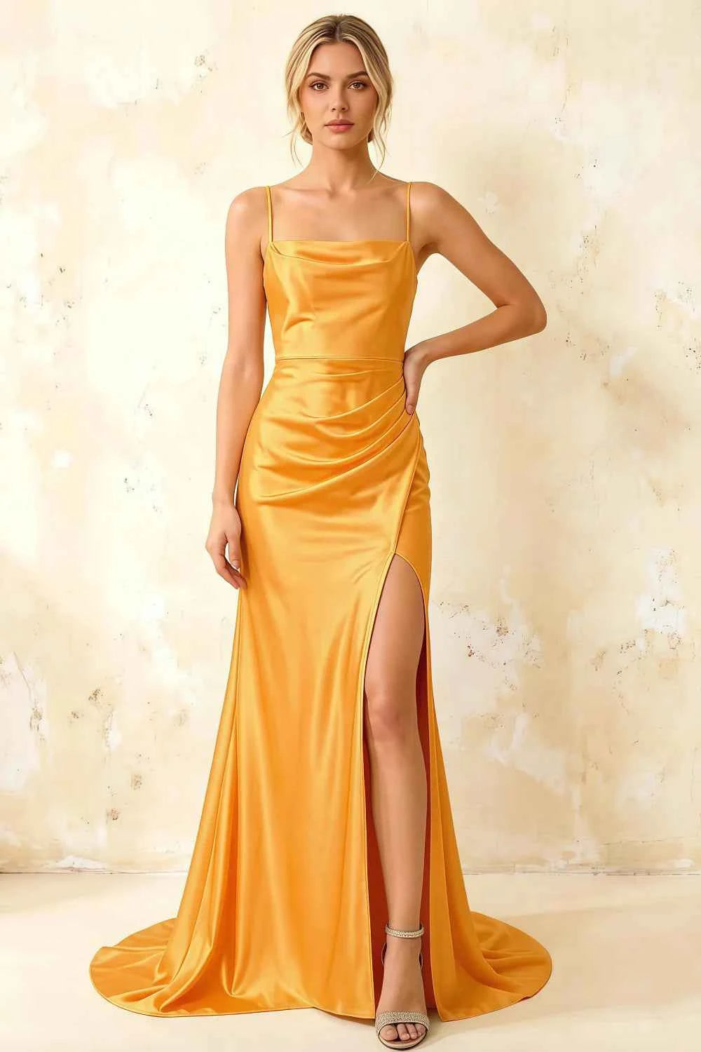 Jamie Yellow Satin Strapless Corset Maxi Dress