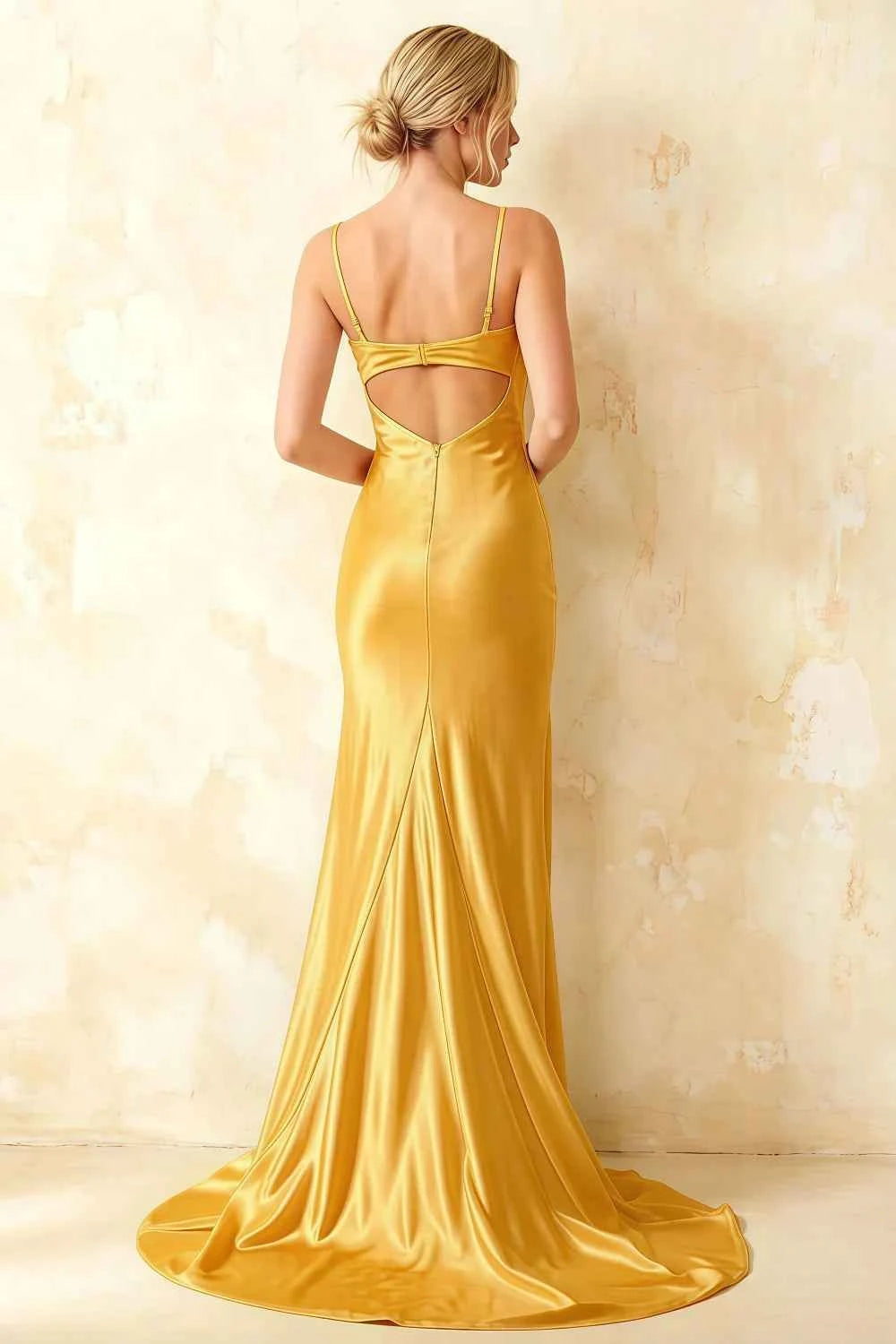 Jamie Yellow Satin Strapless Corset Maxi Dress