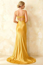 Jamie Yellow Satin Strapless Corset Maxi Dress
