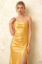 Jamie Yellow Satin Strapless Corset Maxi Dress