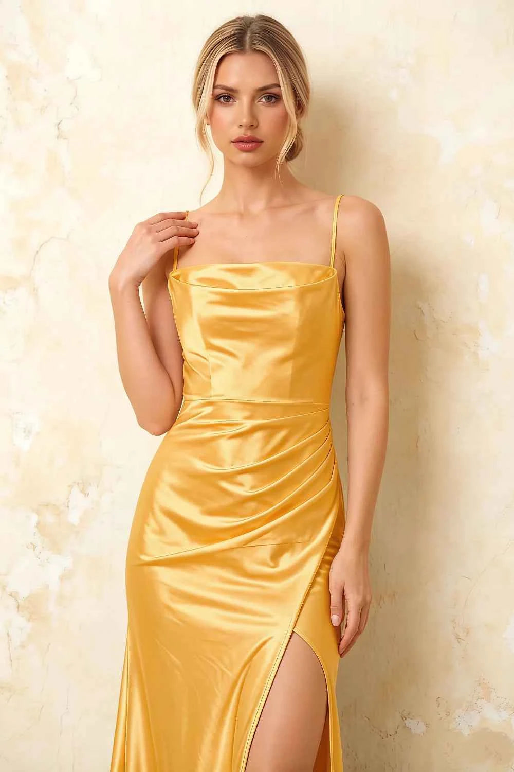 Jamie Yellow Satin Strapless Corset Maxi Dress