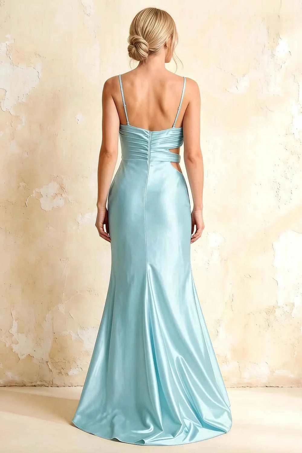 Jane Baby Blue Satin Cutout Mermaid Slit Maxi Dress
