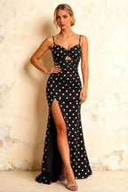 Jane Black Polka Dot Cutout Mermaid Slit Maxi Dress