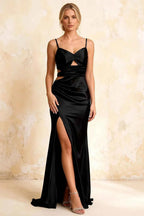 Jane Black Satin Cutout Mermaid Slit Maxi Dress