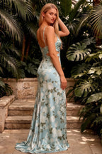 Jane Blue Floral Cutout Mermaid Slit Maxi Dress