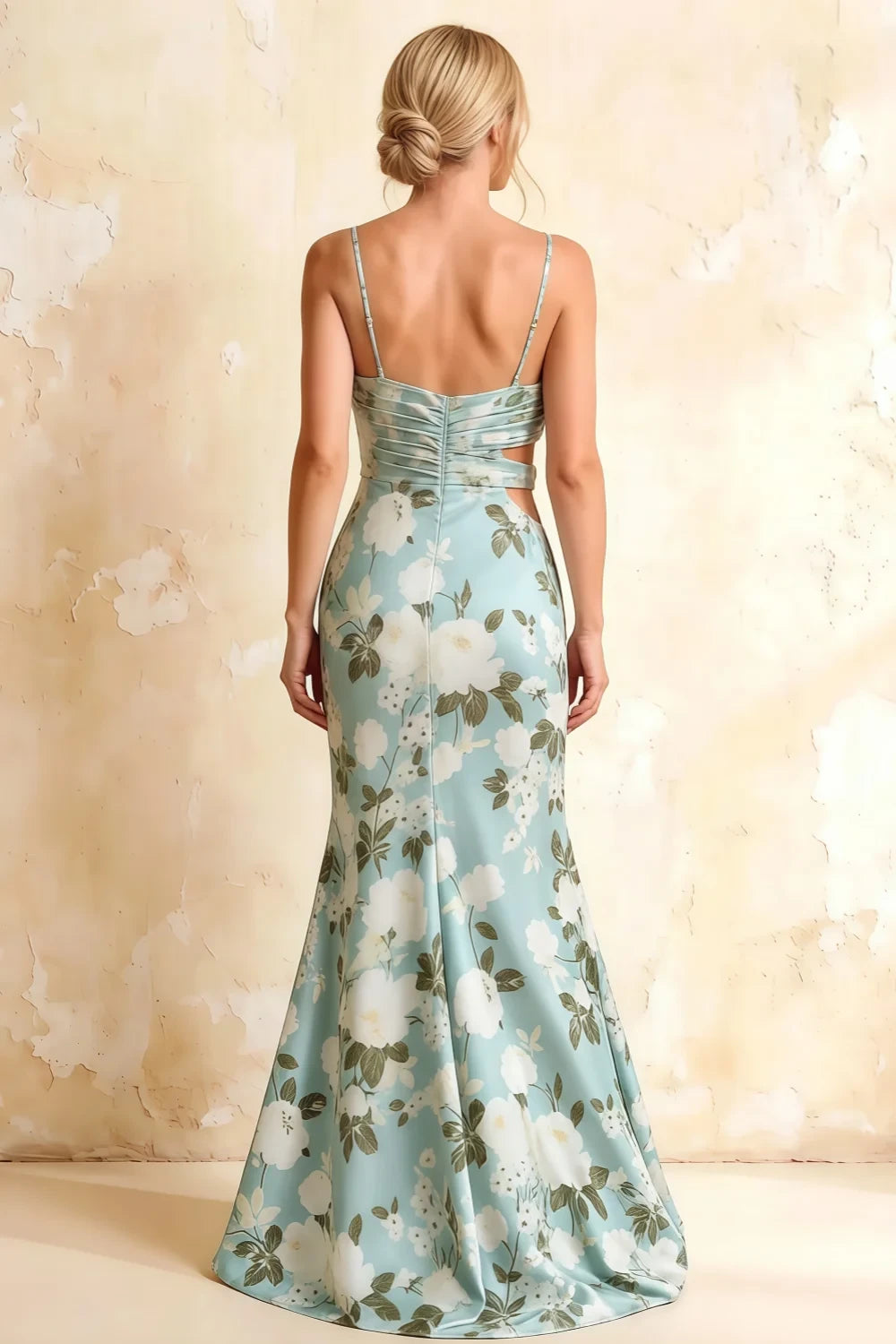 Jane Blue Floral Cutout Mermaid Slit Maxi Dress