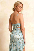 Jane Blue Floral Cutout Mermaid Slit Maxi Dress