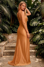Jane Bronze Satin Cutout Mermaid Slit Maxi Dress