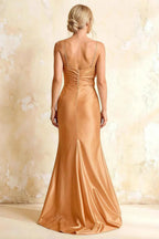 Jane Bronze Satin Cutout Mermaid Slit Maxi Dress