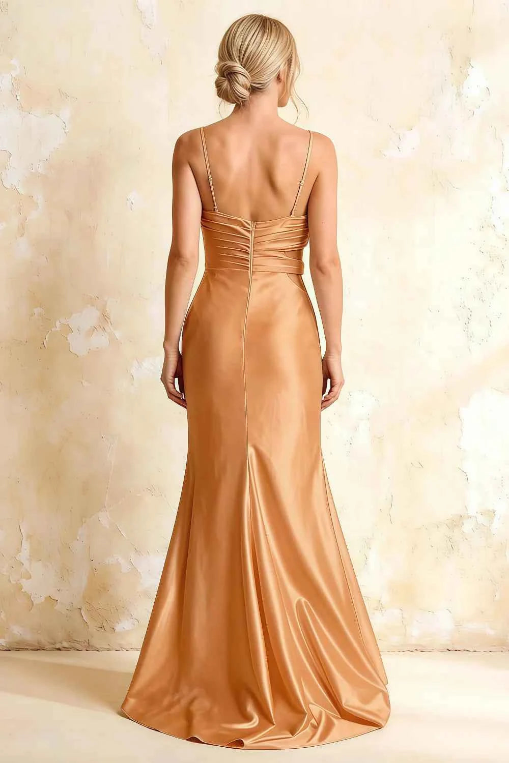 Jane Bronze Satin Cutout Mermaid Slit Maxi Dress