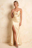 Jane Champagne Satin Cutout Mermaid Slit Maxi Dress